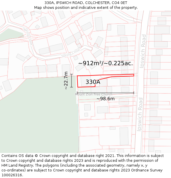330A, IPSWICH ROAD, COLCHESTER, CO4 0ET: Plot and title map