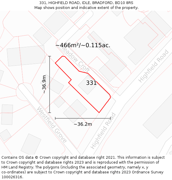 331, HIGHFIELD ROAD, IDLE, BRADFORD, BD10 8RS: Plot and title map