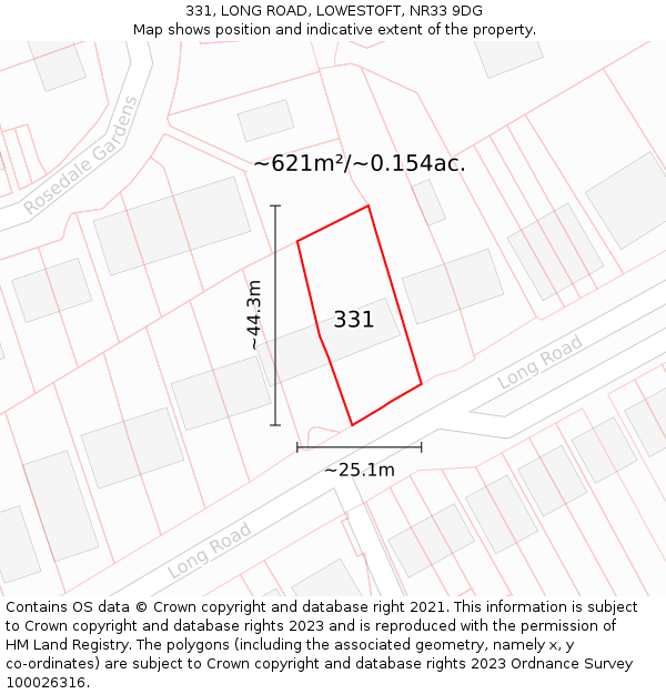331, LONG ROAD, LOWESTOFT, NR33 9DG: Plot and title map