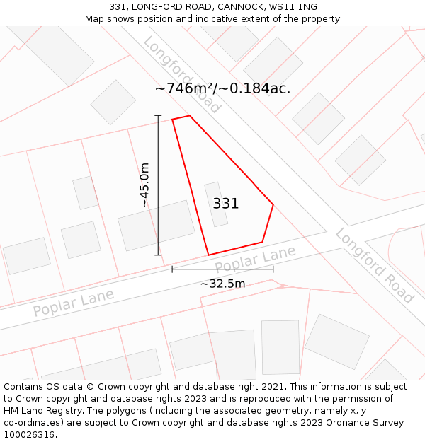 331, LONGFORD ROAD, CANNOCK, WS11 1NG: Plot and title map