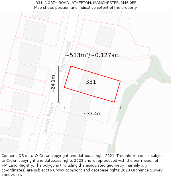 331, NORTH ROAD, ATHERTON, MANCHESTER, M46 0RF: Plot and title map
