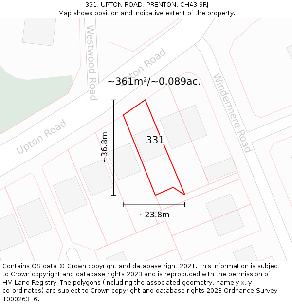 331, UPTON ROAD, PRENTON, CH43 9RJ: Plot and title map