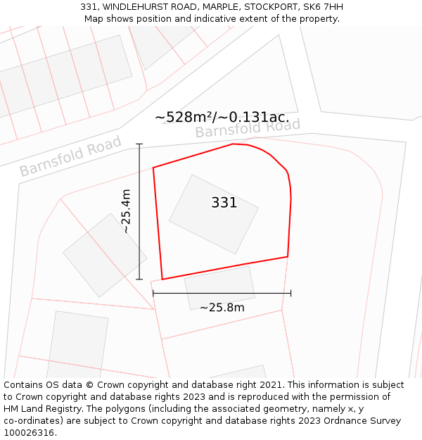 331, WINDLEHURST ROAD, MARPLE, STOCKPORT, SK6 7HH: Plot and title map
