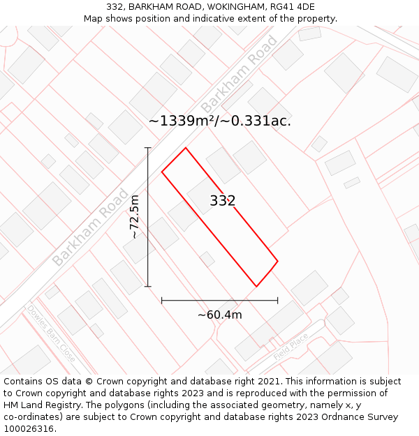 332, BARKHAM ROAD, WOKINGHAM, RG41 4DE: Plot and title map