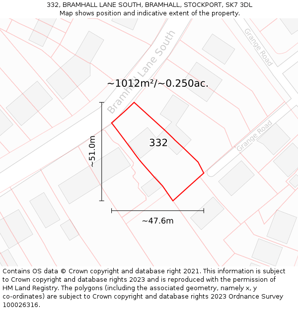 332, BRAMHALL LANE SOUTH, BRAMHALL, STOCKPORT, SK7 3DL: Plot and title map