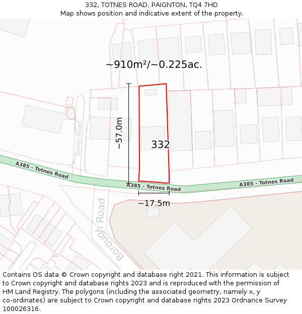 332, TOTNES ROAD, PAIGNTON, TQ4 7HD: Plot and title map
