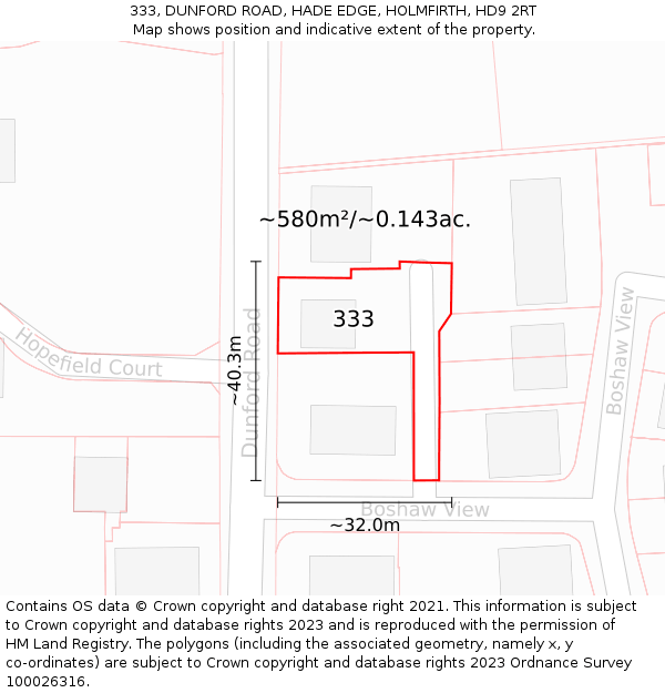 333, DUNFORD ROAD, HADE EDGE, HOLMFIRTH, HD9 2RT: Plot and title map