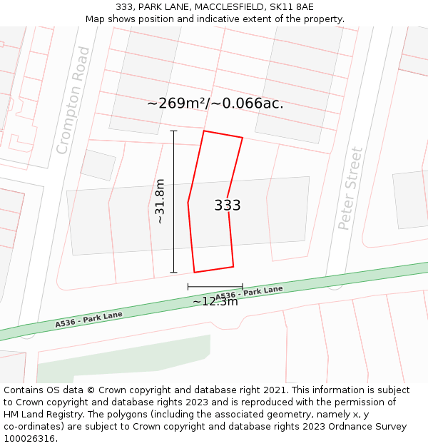 333, PARK LANE, MACCLESFIELD, SK11 8AE: Plot and title map