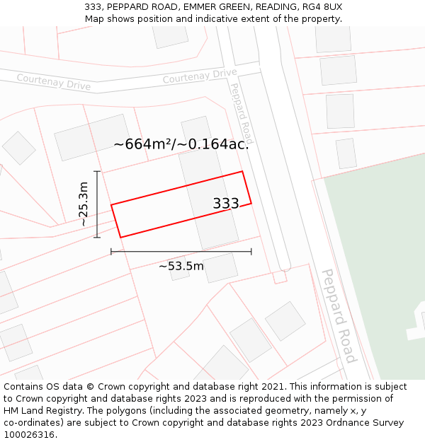 333, PEPPARD ROAD, EMMER GREEN, READING, RG4 8UX: Plot and title map
