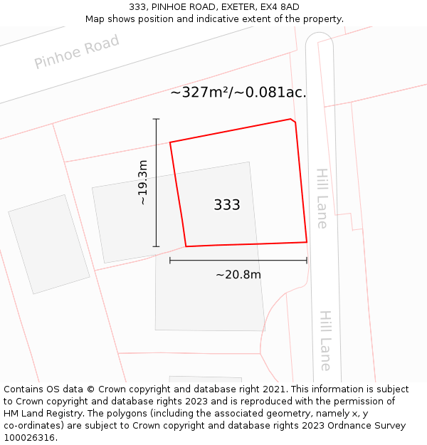 333, PINHOE ROAD, EXETER, EX4 8AD: Plot and title map