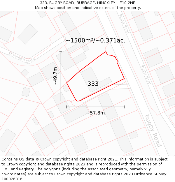 333, RUGBY ROAD, BURBAGE, HINCKLEY, LE10 2NB: Plot and title map