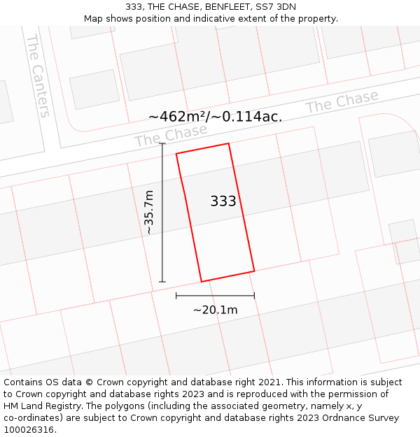 333, THE CHASE, BENFLEET, SS7 3DN: Plot and title map
