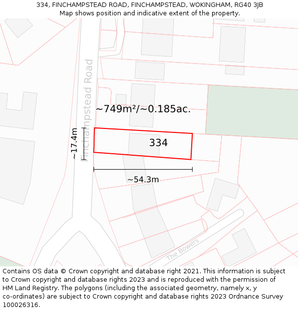 334, FINCHAMPSTEAD ROAD, FINCHAMPSTEAD, WOKINGHAM, RG40 3JB: Plot and title map