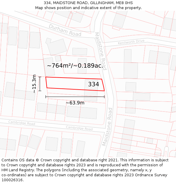334, MAIDSTONE ROAD, GILLINGHAM, ME8 0HS: Plot and title map