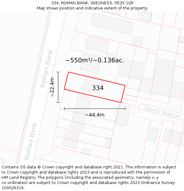 334, ROMAN BANK, SKEGNESS, PE25 1QP: Plot and title map