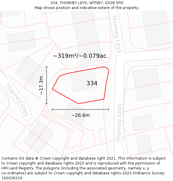 334, THORNEY LEYS, WITNEY, OX28 5PD: Plot and title map