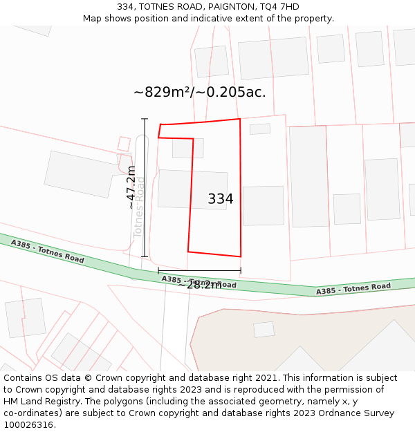 334, TOTNES ROAD, PAIGNTON, TQ4 7HD: Plot and title map
