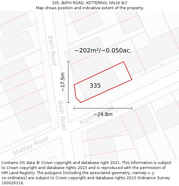 335, BATH ROAD, KETTERING, NN16 9LT: Plot and title map