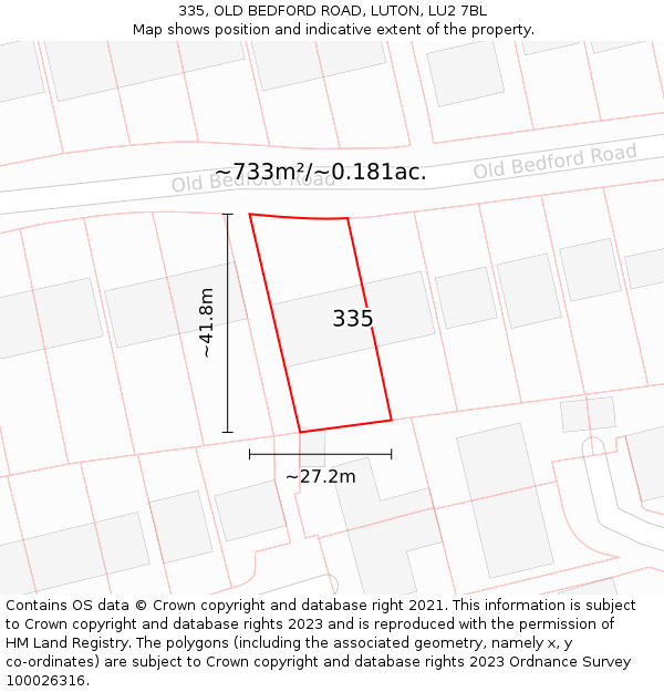 335, OLD BEDFORD ROAD, LUTON, LU2 7BL: Plot and title map