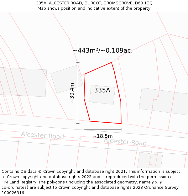 335A, ALCESTER ROAD, BURCOT, BROMSGROVE, B60 1BQ: Plot and title map