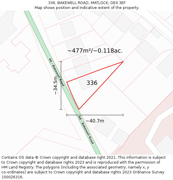 336, BAKEWELL ROAD, MATLOCK, DE4 3EF: Plot and title map