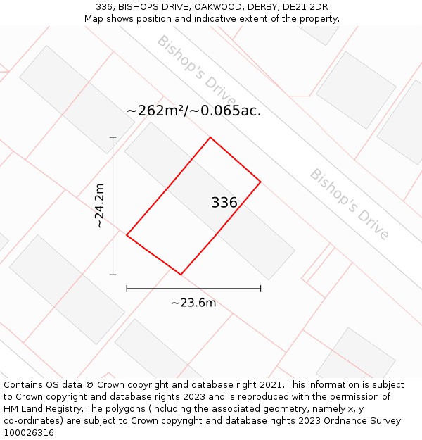 336, BISHOPS DRIVE, OAKWOOD, DERBY, DE21 2DR: Plot and title map