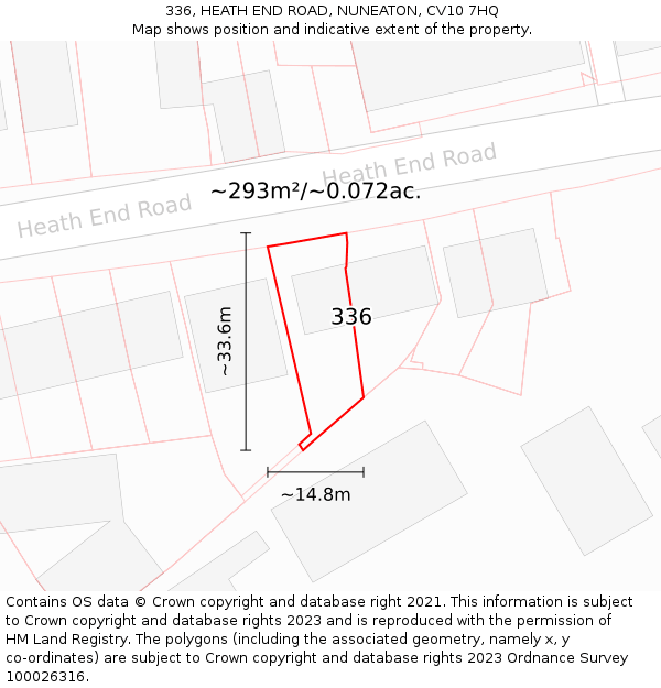336, HEATH END ROAD, NUNEATON, CV10 7HQ: Plot and title map
