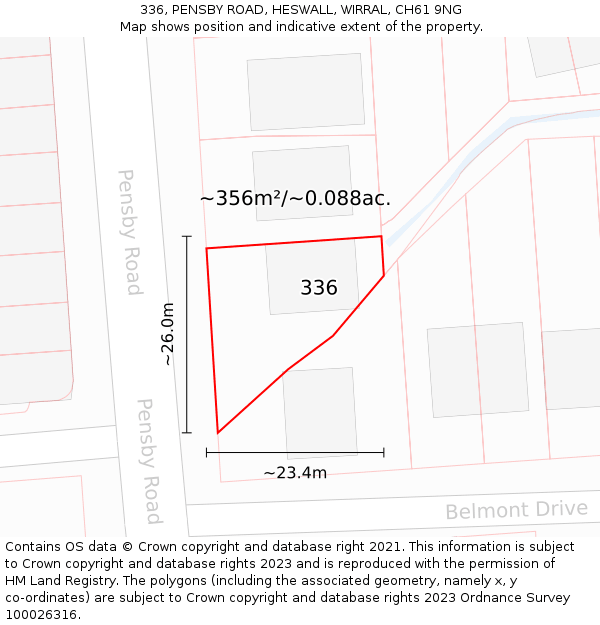 336, PENSBY ROAD, HESWALL, WIRRAL, CH61 9NG: Plot and title map