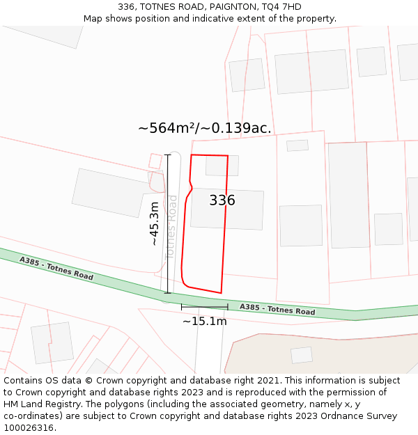 336, TOTNES ROAD, PAIGNTON, TQ4 7HD: Plot and title map
