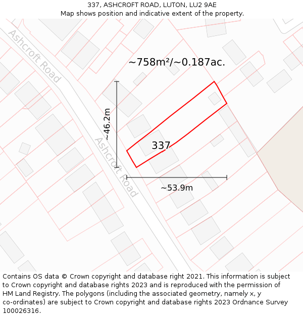 337, ASHCROFT ROAD, LUTON, LU2 9AE: Plot and title map