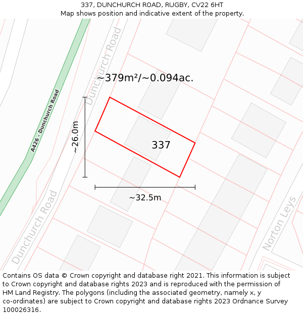 337, DUNCHURCH ROAD, RUGBY, CV22 6HT: Plot and title map