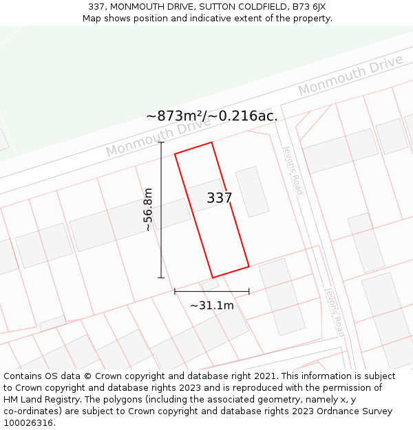337, MONMOUTH DRIVE, SUTTON COLDFIELD, B73 6JX: Plot and title map