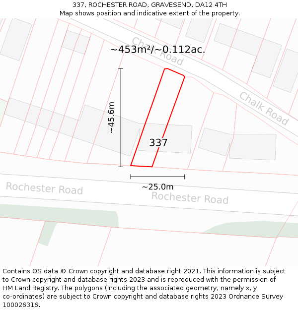 337, ROCHESTER ROAD, GRAVESEND, DA12 4TH: Plot and title map
