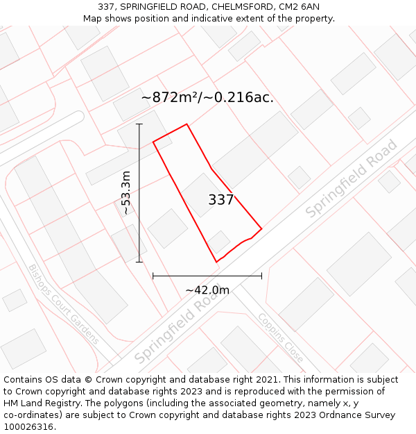 337, SPRINGFIELD ROAD, CHELMSFORD, CM2 6AN: Plot and title map