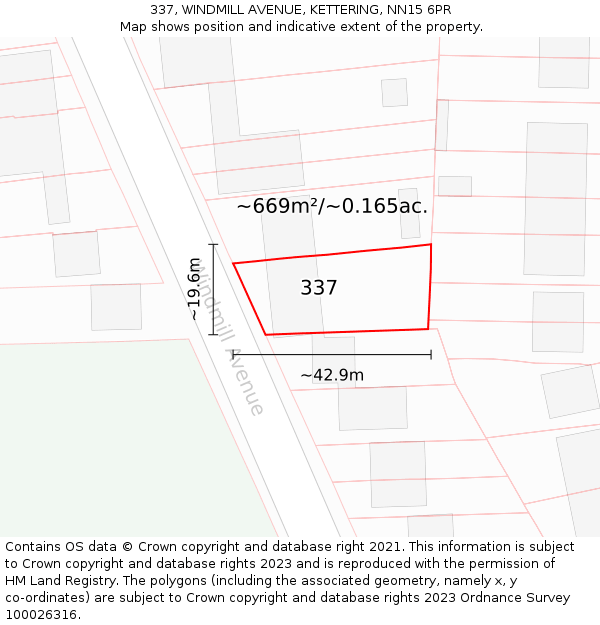 337, WINDMILL AVENUE, KETTERING, NN15 6PR: Plot and title map