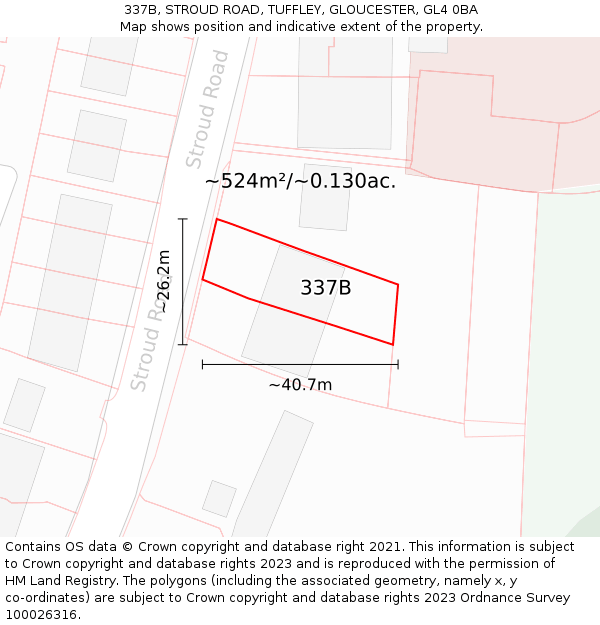 337B, STROUD ROAD, TUFFLEY, GLOUCESTER, GL4 0BA: Plot and title map