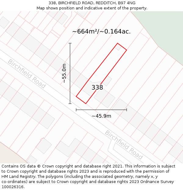 338, BIRCHFIELD ROAD, REDDITCH, B97 4NG: Plot and title map