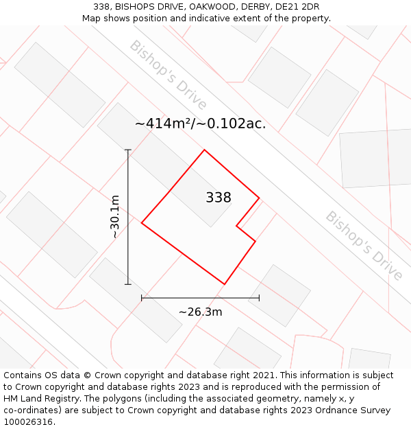 338, BISHOPS DRIVE, OAKWOOD, DERBY, DE21 2DR: Plot and title map