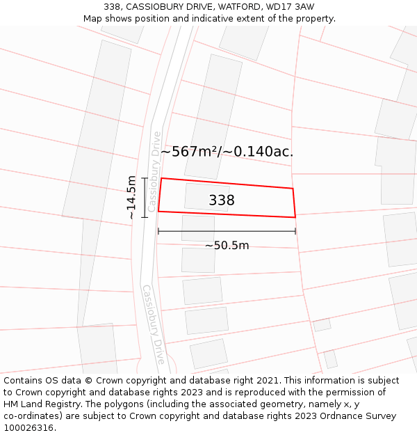 338, CASSIOBURY DRIVE, WATFORD, WD17 3AW: Plot and title map