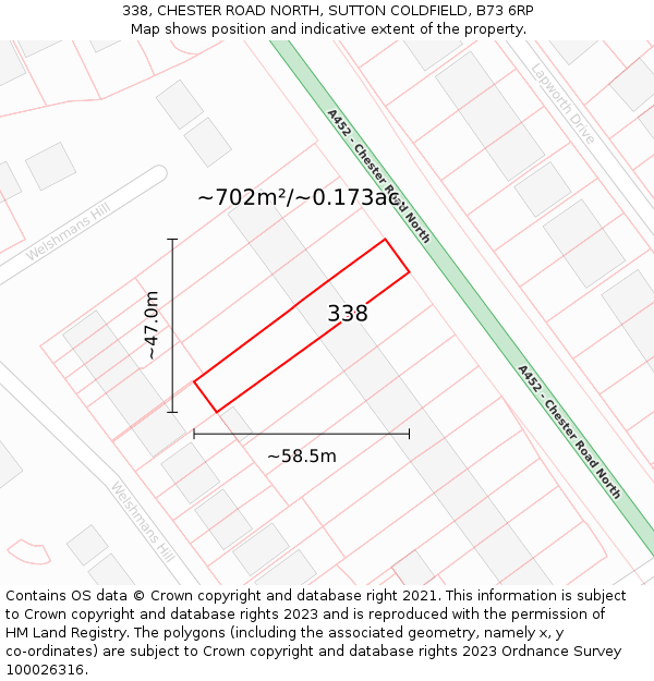 338, CHESTER ROAD NORTH, SUTTON COLDFIELD, B73 6RP: Plot and title map