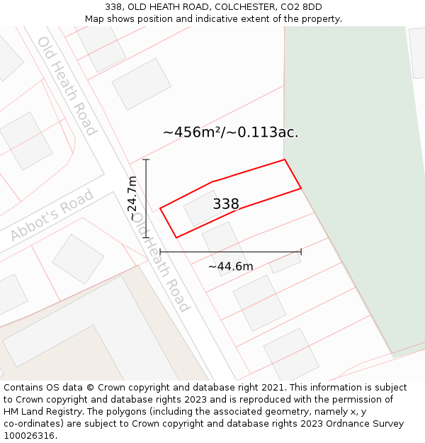 338, OLD HEATH ROAD, COLCHESTER, CO2 8DD: Plot and title map