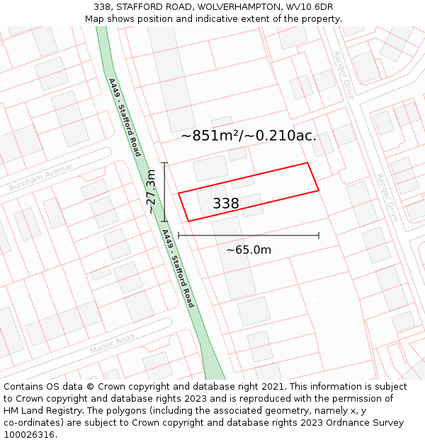 338, STAFFORD ROAD, WOLVERHAMPTON, WV10 6DR: Plot and title map