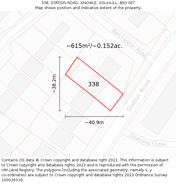 338, STATION ROAD, KNOWLE, SOLIHULL, B93 0ET: Plot and title map