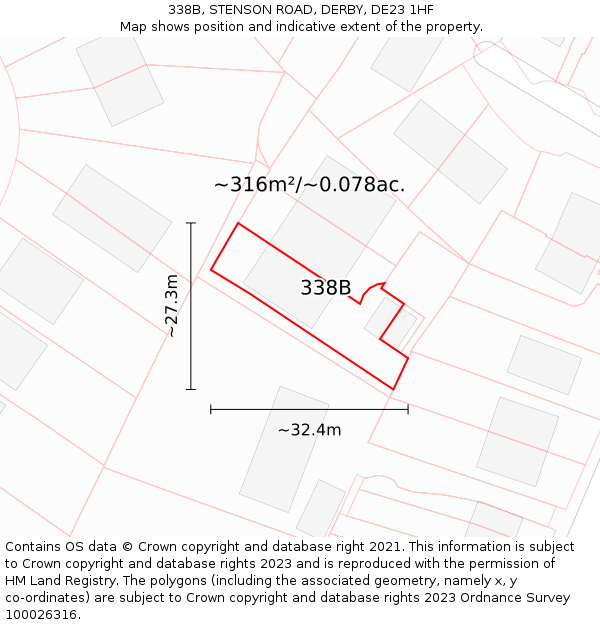 338B, STENSON ROAD, DERBY, DE23 1HF: Plot and title map