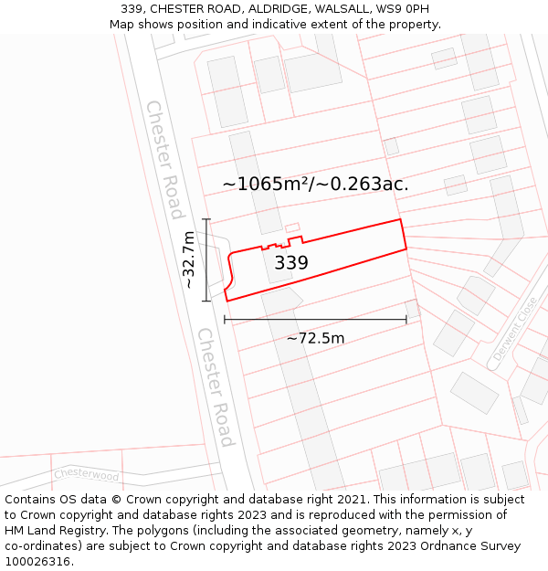 339, CHESTER ROAD, ALDRIDGE, WALSALL, WS9 0PH: Plot and title map