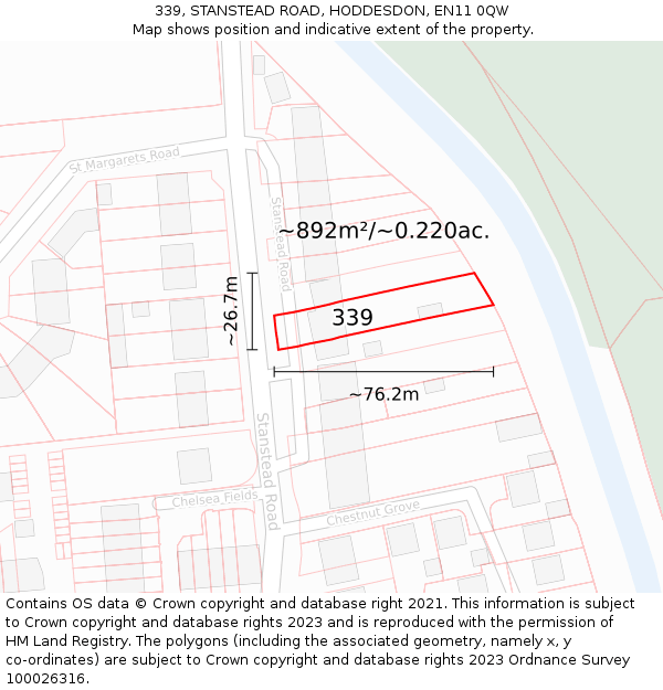 339, STANSTEAD ROAD, HODDESDON, EN11 0QW: Plot and title map
