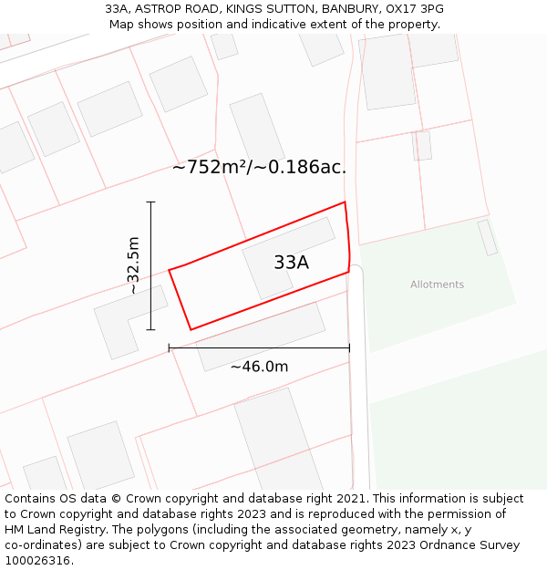 33A, ASTROP ROAD, KINGS SUTTON, BANBURY, OX17 3PG: Plot and title map
