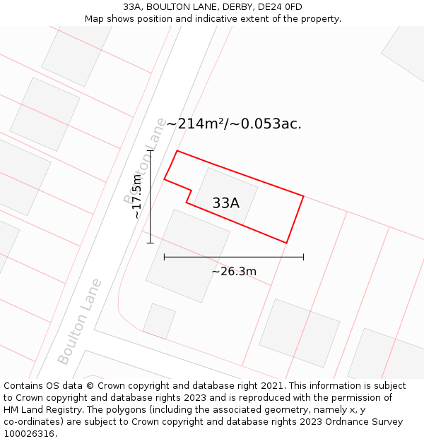 33A, BOULTON LANE, DERBY, DE24 0FD: Plot and title map