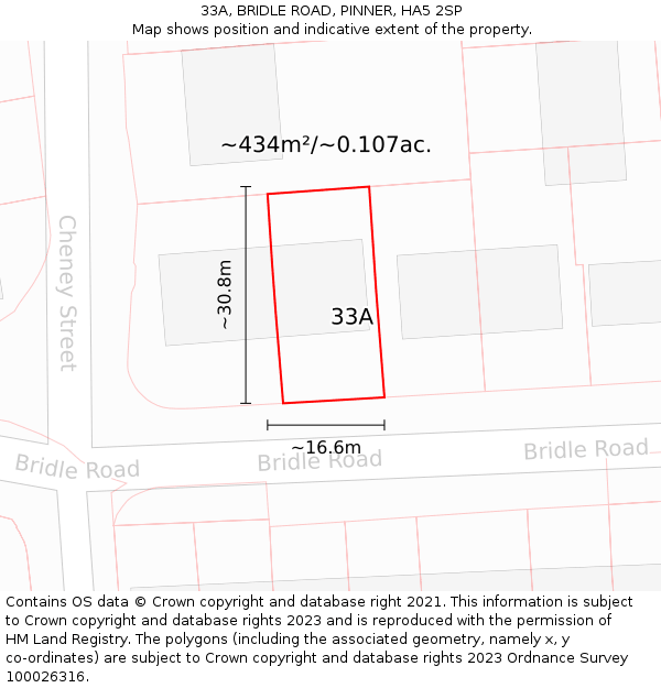 33A, BRIDLE ROAD, PINNER, HA5 2SP: Plot and title map