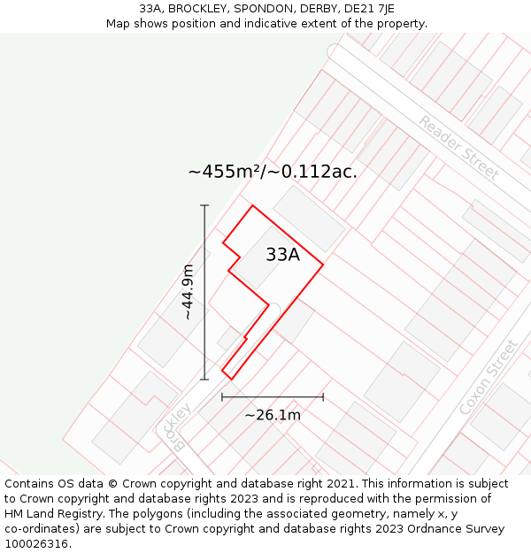 33A, BROCKLEY, SPONDON, DERBY, DE21 7JE: Plot and title map